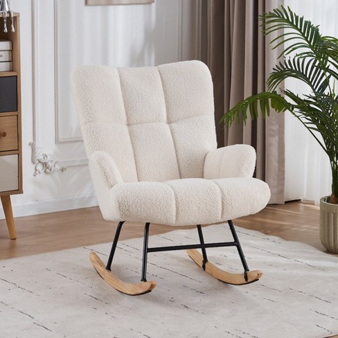 FERPIT Teddy Velvet Accent Chair Wingback Design with Rubberwood Legs & Levelers, White