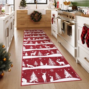 Christmas Area Rugs, Christmas Rugs with Xmas Tree Reindeer Snowflake for Holiday Decor,Low Pile Washable Rug for Dining Room, Bedroom - 1 of 4