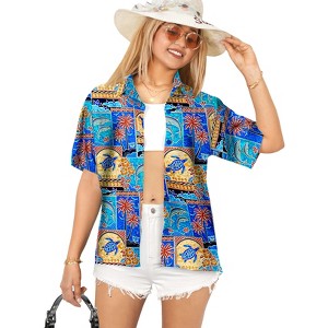 LA LEELA Button Down Shirt for Women Casual Summer Beach Party Colorful Shirt Hawaiian TShirts Short Sleeve Vacation Colorful for Women - 1 of 4