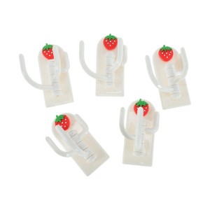 Unique Bargains Utility 3-Hook Adhesive Strawberry Red White 3.15"x1.38" 5 Pcs - 1 of 4
