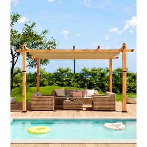 10x13 Ft Outdoor Aluminum Pergola, Heavy-Duty Woodgrain Patio Pergola with Retractable Canopy Sun Shade Cover, UV-Resistant Metal Gazebo - 1 of 4