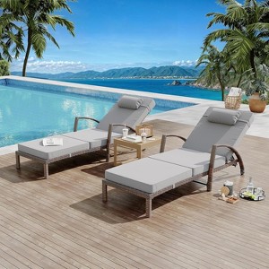 Outdoor Chaise Lounge Chairs Set of 2, All-Weather Rattan Patio Loungers with 5-Position Adjustable Backrest and Removable Cushions - 1 of 4