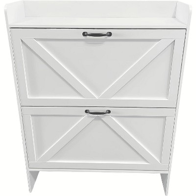 Slim Shoe Storage Cabinet with 2 Drawers, Freestanding Hidden Entryway Shoe Rack, Modern Space-Saving Metal-Leg Organizer Unit