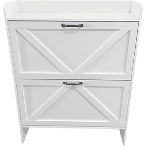 Slim Shoe Storage Cabinet with 2 Drawers, Freestanding Hidden Entryway Shoe Rack, Modern Space-Saving Metal-Leg Organizer Unit - 1 of 2