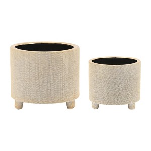 Sagebrook Home 2pc Footed Scratched Ceramic Indoor Outdoor Planter Pots Champagne: Rust-Resistant, No Tools Assembly - 1 of 4