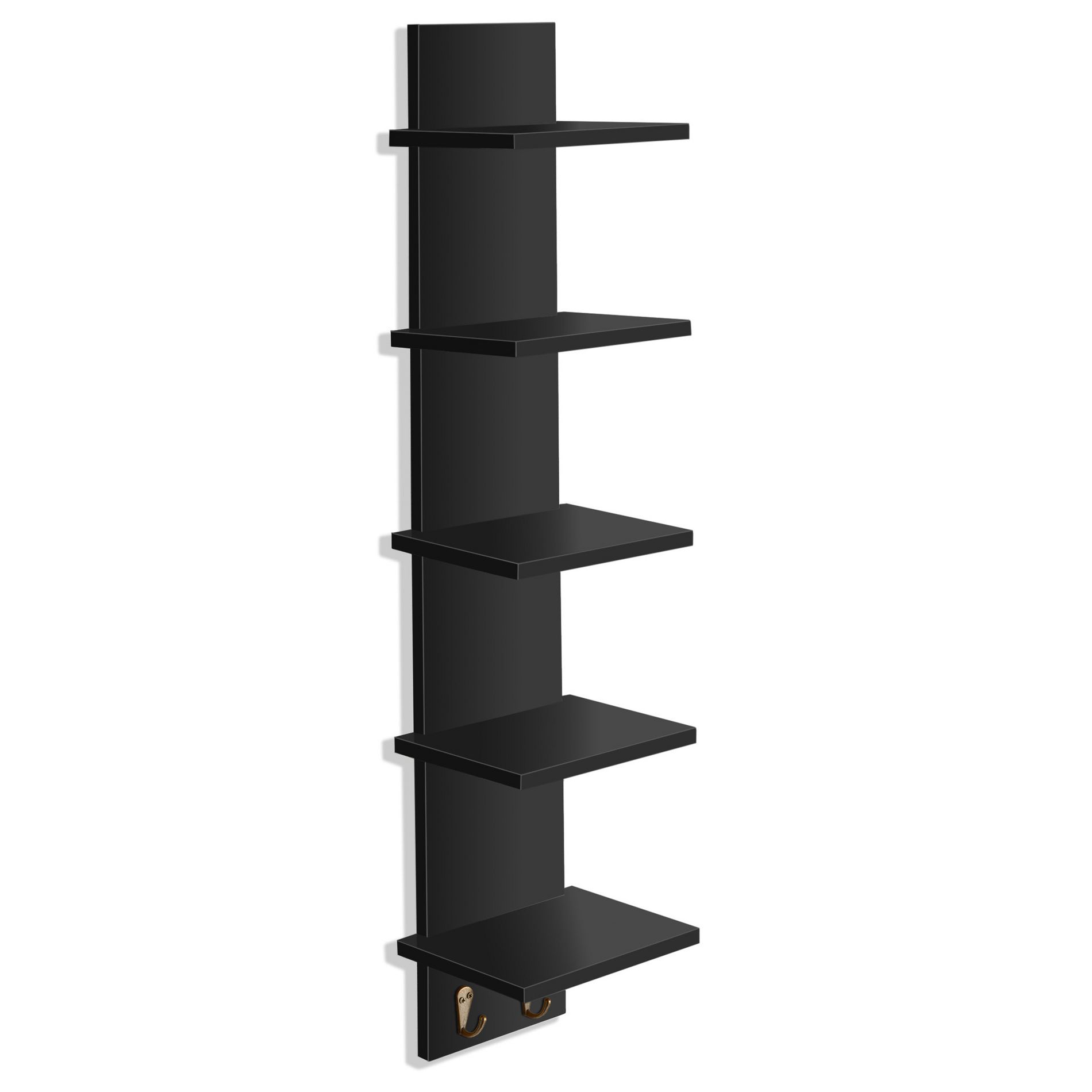 Sorbus 5 Tier Wall Mounted Floating Shelf Unit with Hooks - Home Decor and Storage Organizer