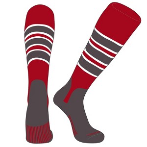 PEAR SOX OTC Baseball Softball Stirrup Socks (C, 5in) Red, White, Graphite, Graphite - 1 of 3