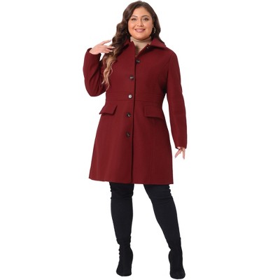 INSPIRE CHIC Women's Winter Collared Flap Pocket Single Breasted Back Split Buttoned Long Overcoats 2X Dark Red — фото 3