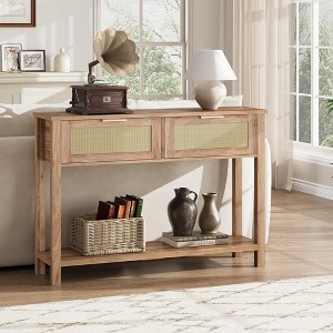 Entryway Table, Console Table with Rattan 2 Drawers, Wood Sofa Table with Storage - 1 of 4