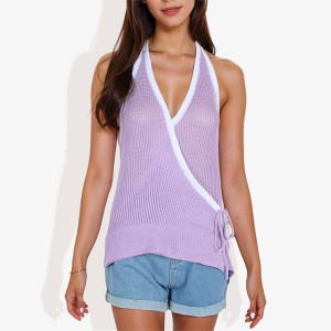 Anna-Kaci Women's Halter Neck Knit Tank Top with V-Neck Wrap Design and Side Tie Detail Top - 1 of 4