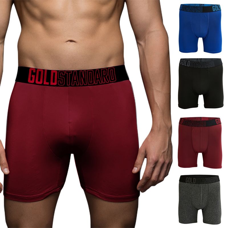 Gold Standard Mens 4-Pack Performance Boxer Briefs Athletic Underwear, 1 of 2