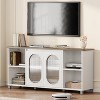 Homhougo Modern Open Rainbow Glass TV Cabinet Stand for 60/65/70 Inch TV, Media Console Cabinet with 2 Corrugated Glass Doors, White - 3 of 4