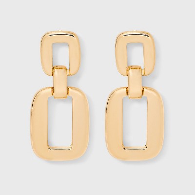 Square Link Double Drop Earrings - A New Day™ Gold: Nickel-Free Metal, Post Closure, 1.9" Length