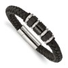 Chisel Stainless Steel Brushed and Black IP-plated Black Braided Leather and Rubber 8.5" Bracelet - 2 of 4