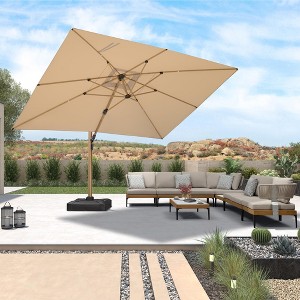 PURPLE LEAF Patio Cantilever Umbrella Teak Finished Aluminum Frame Large Offset Outdoor Sun Umbrellas with Base for Pool Garden Deck - 1 of 4