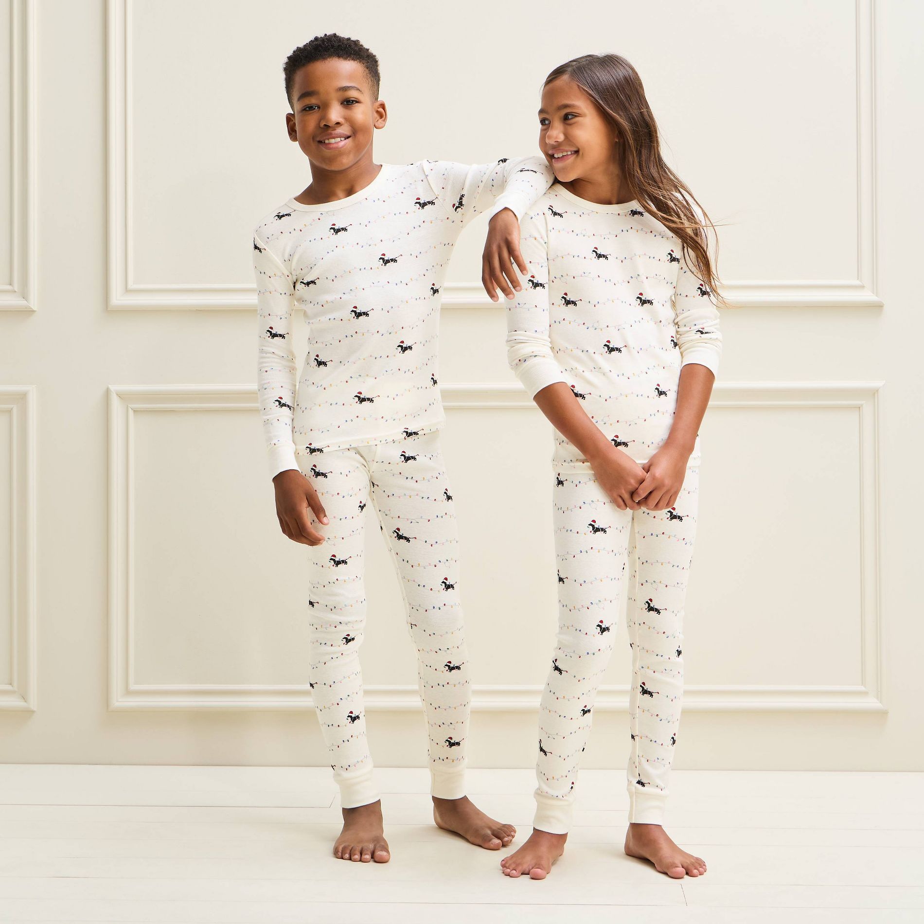 Kids' Holiday Dachshund Matching Family Cotton Pajama Set - Wondershop™ Cream