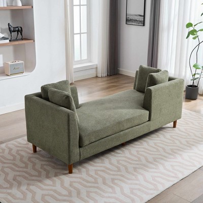 LOVMOR 77.95'' Wide Modern Double-Sided Upholstered Chaise Lounge Indoor, Chenille Fabric Sleeper Sofa Couch With 4 Throw Pillows, Rubberwood Legs