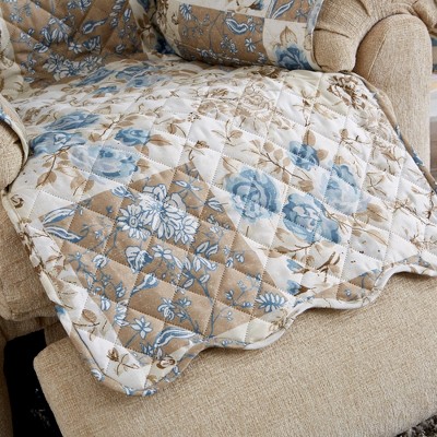 Taupe and Blue Floral Patchwork Recliner Furniture Protector