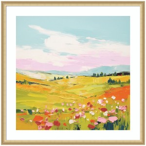 Kate and Laurel Framed Art Colorful Meadow Landscape by The Creative Bunch Studio, 34x34, Florence Gold - 1 of 4