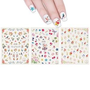 Wrapables 3 Sheets Blooming Flowers & Birds Nail Art Flower & Birds Nail Stickers - 1 of 4