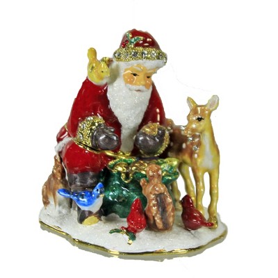 Hinged Trinket Box 2.75" Santa With Animals Box Christmas Bag Presents  -  Decorative Figurines