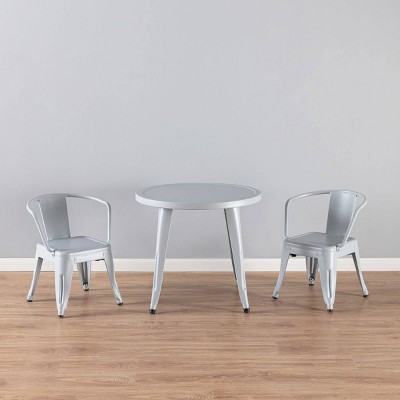 Coco 3 Piece Kids Silver Metal Activity Table Set