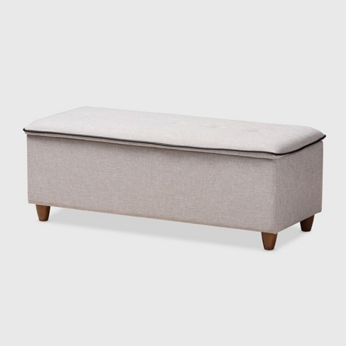 Marlisa Walnut Finished Wood and Fabric Upholstered Button Tufted Storage Ottoman Gray - BaxtonStudio - image 1 of 4