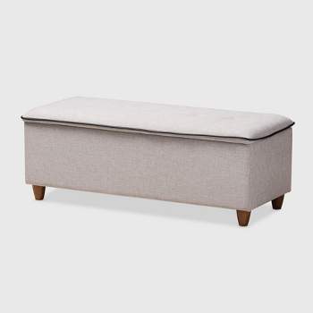 Marlisa Walnut Finished Wood and Fabric Upholstered Button Tufted Storage Ottoman Gray - BaxtonStudio
