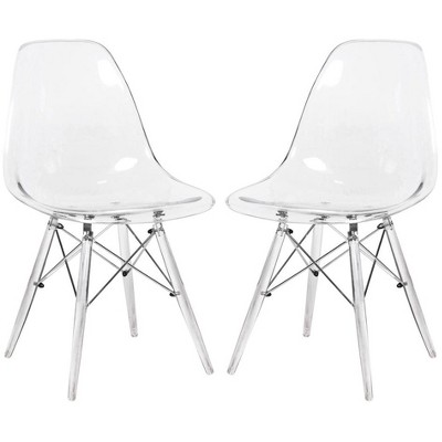 LeisureMod Dover Modern Dining Chair with Acrylic Base, Set of 2
