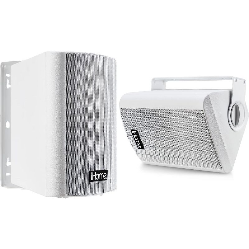 iHome Waterproof Swivel Wall Mountable 6.5" Outdoor Bluetooth Speaker Set2 White, 1 of 5