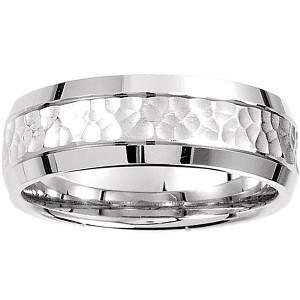 Pompeii3 Mens 14k White Gold Hammered Beveled Edge 7MM Wedding Band Ring - 1 of 4