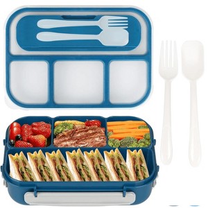 LunaLulinlk Bento Box, 1300ml Lunch Box Container with 4 Compartments, Fork, Leak-proof, Microwave/Dishwasher/Freezer Safe (Blue) - 1 of 4