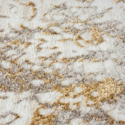Gold and White Modern Abstract 5' x 7' Area Rug