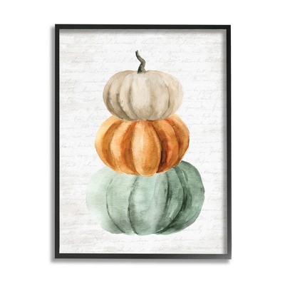 Stupell Industries Stacked Autumn Fall Pumpkins Framed Giclee Art