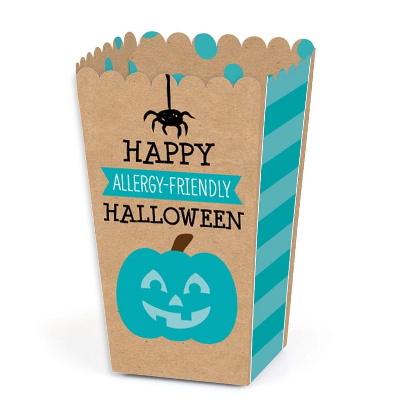 Big Dot of Happiness Teal Pumpkin - Halloween Allergy Friendly Trick or Trinket Favor Popcorn Treat Boxes - Set of 12, 1 of 5