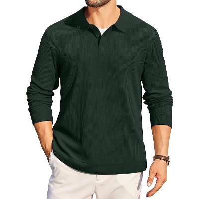 COOFANDY Mens Long Sleeve Polo Knit Polo Sweater Collared Pullover