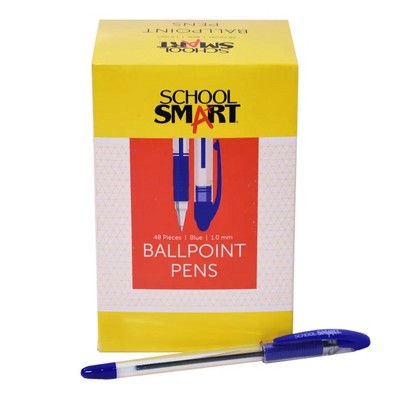 School Smart Ballpoint Pens, Medium Tip, Blue, Pack of 48