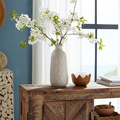 Boho Ceramic Vase - Ceramic with Embossed Diamond Pattern - Modern Minimalist Decorative Accent for Home, Office, Living Room, Bedroom