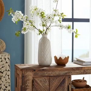 Boho Ceramic Vase - Ceramic with Embossed Diamond Pattern - Modern Minimalist Decorative Accent for Home, Office, Living Room, Bedroom - 1 of 4