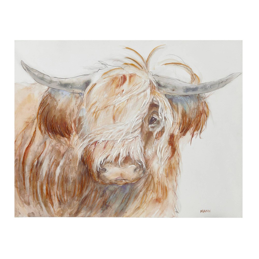 Photos - Wallpaper Ink+Ivy 26"x20" Windswept Hand Embellished Highland Bull Canvas Wall Art