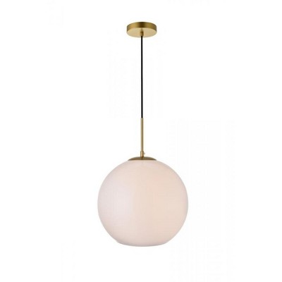 Elegant Lighting Baxter 1 Light Brass Pendant With Frosted White Glass