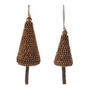 Wood Beaded Pine Tree Ornament (Set of 4) - 1 of 4