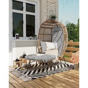 Wicker Egg Chair with Ottoman, Egg Basket Lounge Chair with Thick Cushion, Comfy Egg Rattan Seat for Indoor Outdoor Patio Porch Backyard - 1 of 4