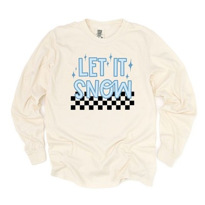Simply Sage Market Women's Let It Snow Checkered Long Sleeve Garment Dyed Tee