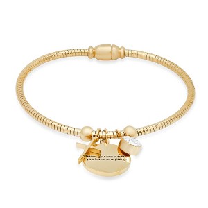 Steeltime Ladies 18k gold plated stainless steel "When you have faith....."crystal and cross charm snake chain bracelet - 1 of 4