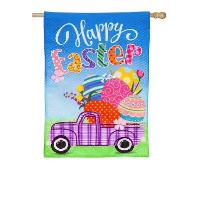 Easter Plaid Truck House Burlap Flag