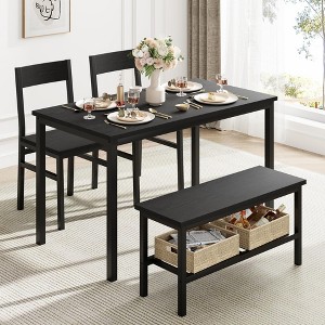 Jojoka4 Pcs Dining Table Set with 2 Chairs & Bench, Metal Frame Dinner Table Set for 4 with Storage Rack, Modern Dining Room & Kitchen Furniture - 1 of 4