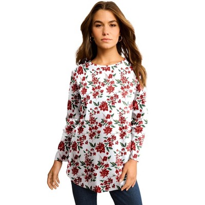 Roaman's Plus Size Cotton Ultimate Long Sleeve Crewneck Tee