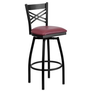 Emma and Oliver Black "X" Back Swivel Metal Restaurant Dining Barstool - 1 of 4