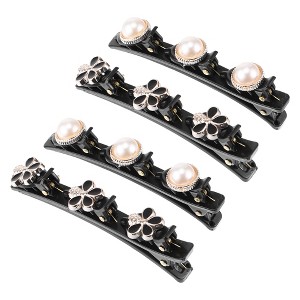 Unique Bargains Women's Cute Flower Pearl Hair Clips 3.66"x0.43"x1.26" Black White 4 Pcs - 1 of 4